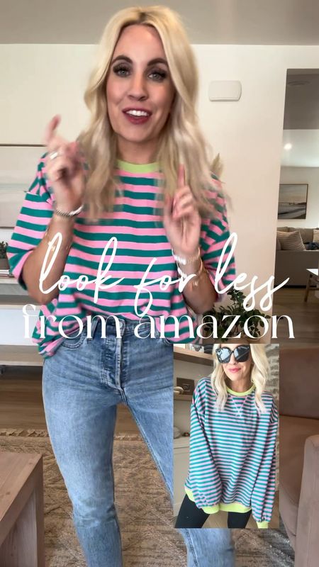 Look for less striped top on Amazon! We have seen the sweatshirts time and time again but the tshirt 😍 it’s so cute, oversized, inspired by free people and good quality: I am wearing a size M! I would say it fits true to size!

#LTKstyletip #LTKsalealert #LTKfindsunder50