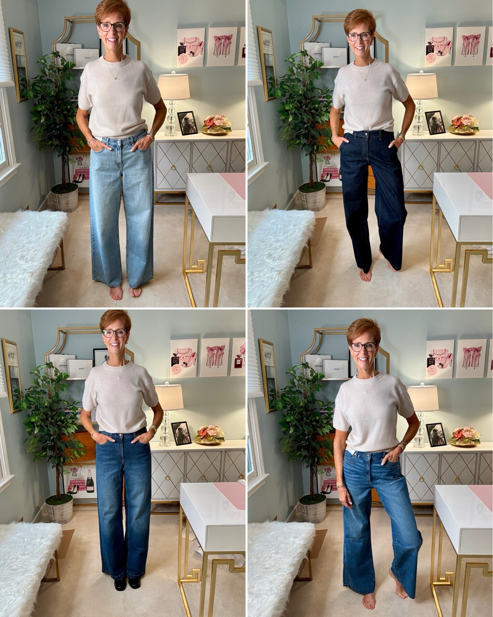 New Denim Try-On

Four new jeans walked into the fitting room. The question is: which ones deserve to walk back out?

Want the links sent to you? Comment SHOP and I’ll DM them!

I tried four different wide-leg denim styles for fall — medium wash, dark wash, relaxed, polished and trouser-inspired — because even when the silhouettes look similar online, they can feel VERY different once they're actually on.

Swipe through all four and tell me which pair you would keep: 1, 2, 3 or 4?

And save this post if you're shopping for new fall jeans. Seeing different washes and wide-leg silhouettes side by side makes it much easier to figure out what your closet actually needs.

#TallStyle #FallDenim #StyleOver40 #WomenOver50Style

#LTKootd #LTKOver40 #LTKTall