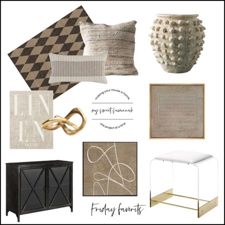 Friday favorites this week has tons of neutral textures and home decor! 
Soft and chunky pillows, gold accents, a washable ruggable rug, minka anthropologie pot, coffee table books, and art! 

#LTKFind #LTKstyletip #LTKhome