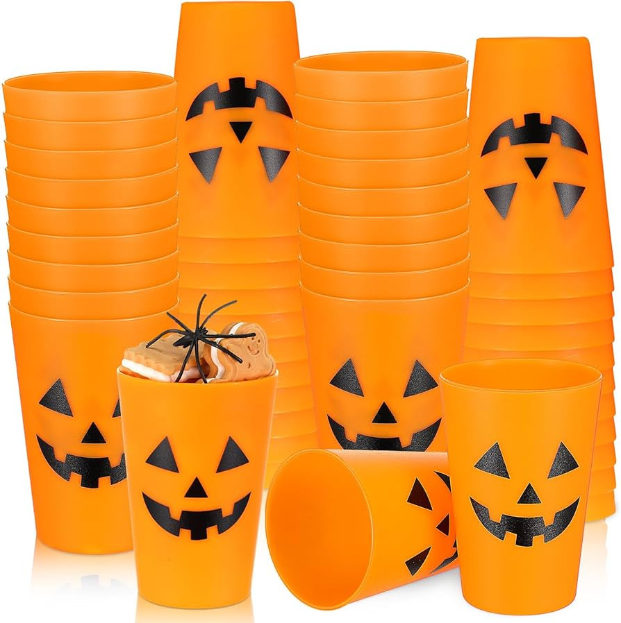 Dandat 48 Pcs Halloween Cups Pumpkin Design Plastic Cups Reusable Jack O Lantern Cups for Adults ... | Amazon (US)