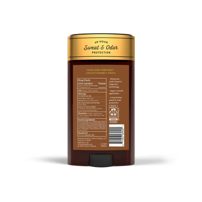 Cremo Men's Deodorant & Antiperspirant, Bourbon Vanilla Scent, 2.65 oz | Walmart (US)