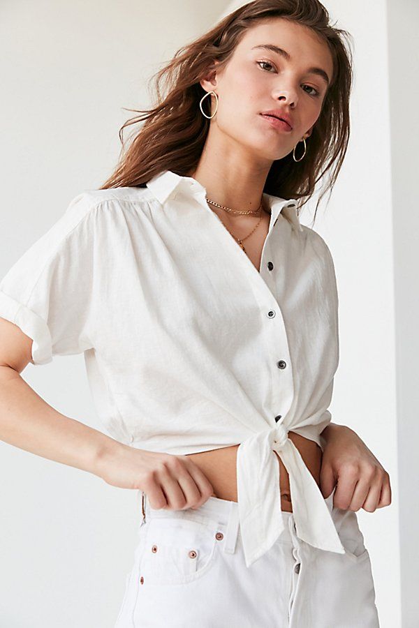BDG Jena Tie-Front Blouse - White XS at Urban Outfitters | Urban Outfitters (US and RoW)