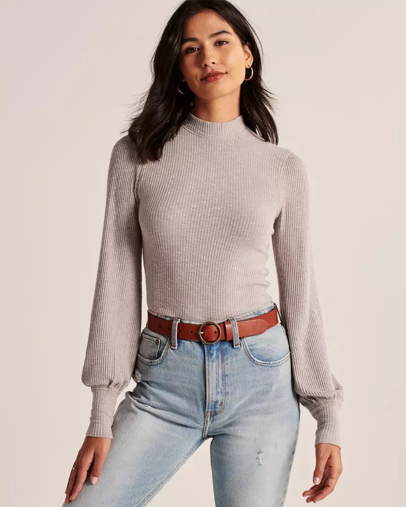 Puff-Sleeve Mock Neck Tee | Abercrombie & Fitch US & UK