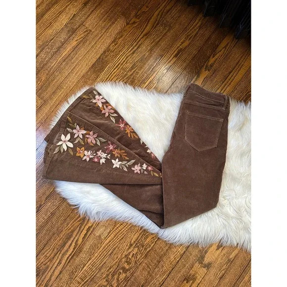 Free People Driftwood Farrah Embroidered Corduroy Brown Flare Jeans | Poshmark