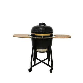 Lifesmart 21 in. Kamado Ceramic Charcoal Grill in Black with Free Cover, Electric Starter and Piz... | The Home Depot