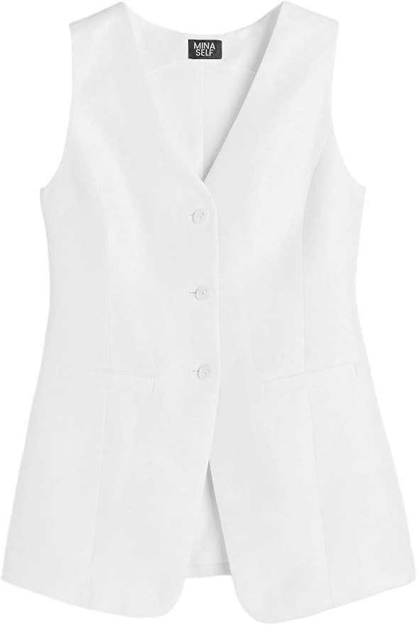 2024 Fall Long Linen Vest Blazer Y2K Fully Lined V-Neck Lightweight Fashion Casual Button Jackets... | Amazon (US)