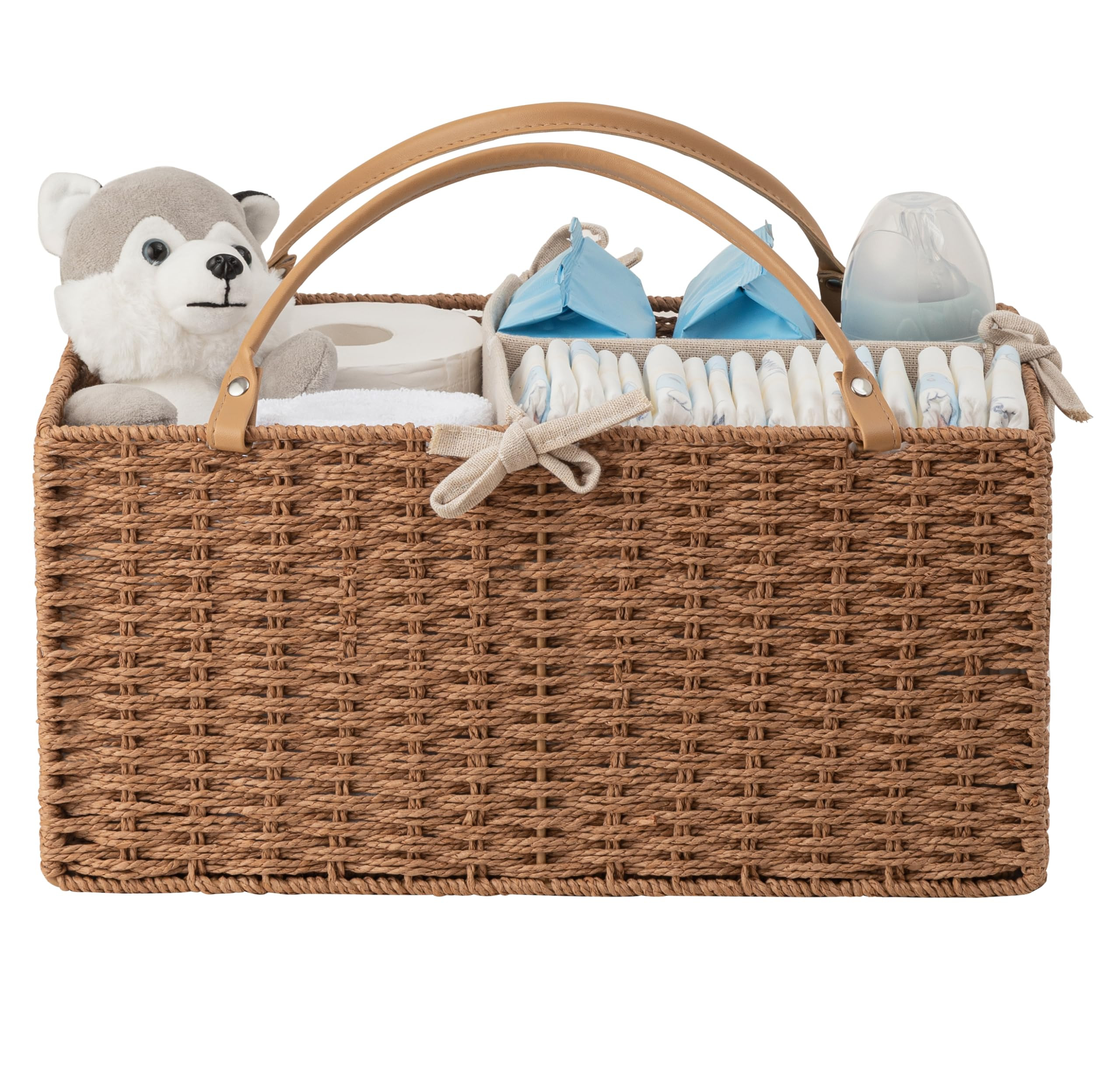 HBlife Baby Diaper Caddy Organizer, Paper Rope Storage Baskets Nursery Bin with Removable Divider... | Amazon (US)
