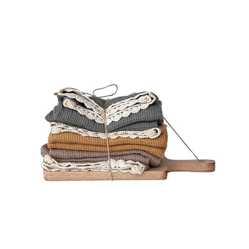 Creative Co-Op Kitchen Cotton Tea Towels on a Mango Wood Board, Multicolor, Set of 3 | Amazon (US)