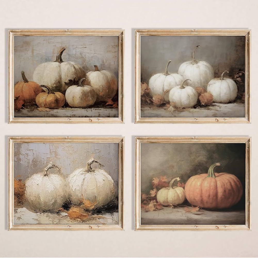 JarThenaAMCS 4Pcs Fall Wall Art Prints Oil Painting Pumpkin Theme Art Poster Rustic Wall Decor fo... | Amazon (US)