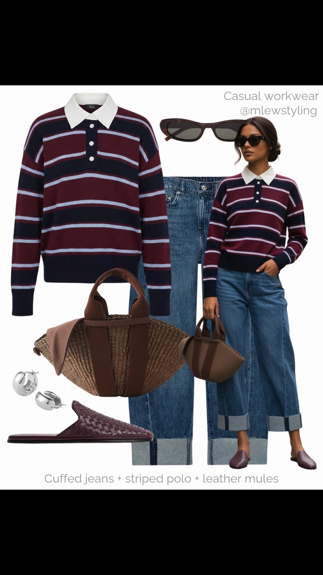Striped polo sweater styling 🤎

Tags: fall outfit, Zara cuffed jeans, raffia tote bag, bottega leather mules, silver hoop earrings, ysl sunglasses, autumn outfit formulas, Muun bag

#LTKcanada #LTKfall #LTKjeans