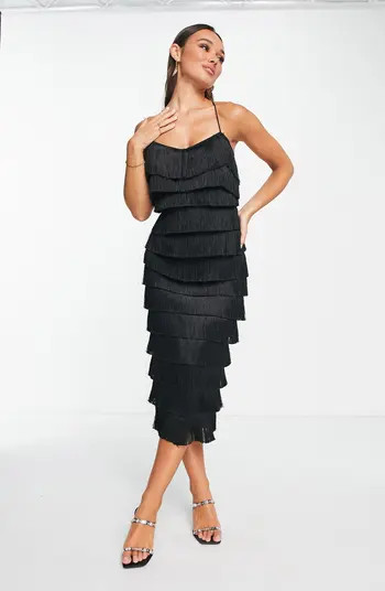 ASOS DESIGN Tiered Fringe Midi Dress | Nordstrom | Nordstrom