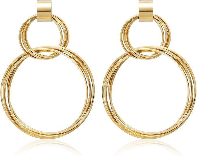 SELOVO Trendy Gold/Silver Color Dangle Earrings Big Statement Earrings for Women Girl | Amazon (US)