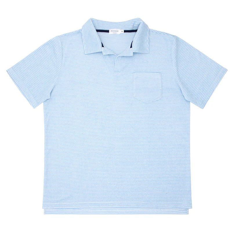 men's powder blue stripe french terry polo | minnow