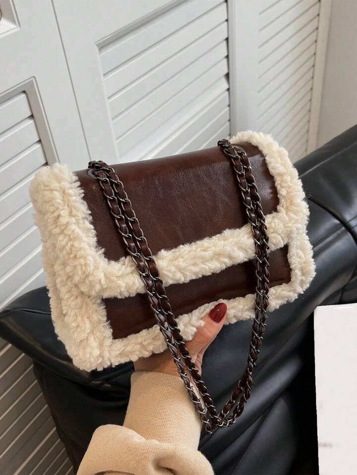Fashion Versatile New Explosion In Autumn And Winter Must -Have Collision Chain Chain Lamb Hair P... | SHEIN