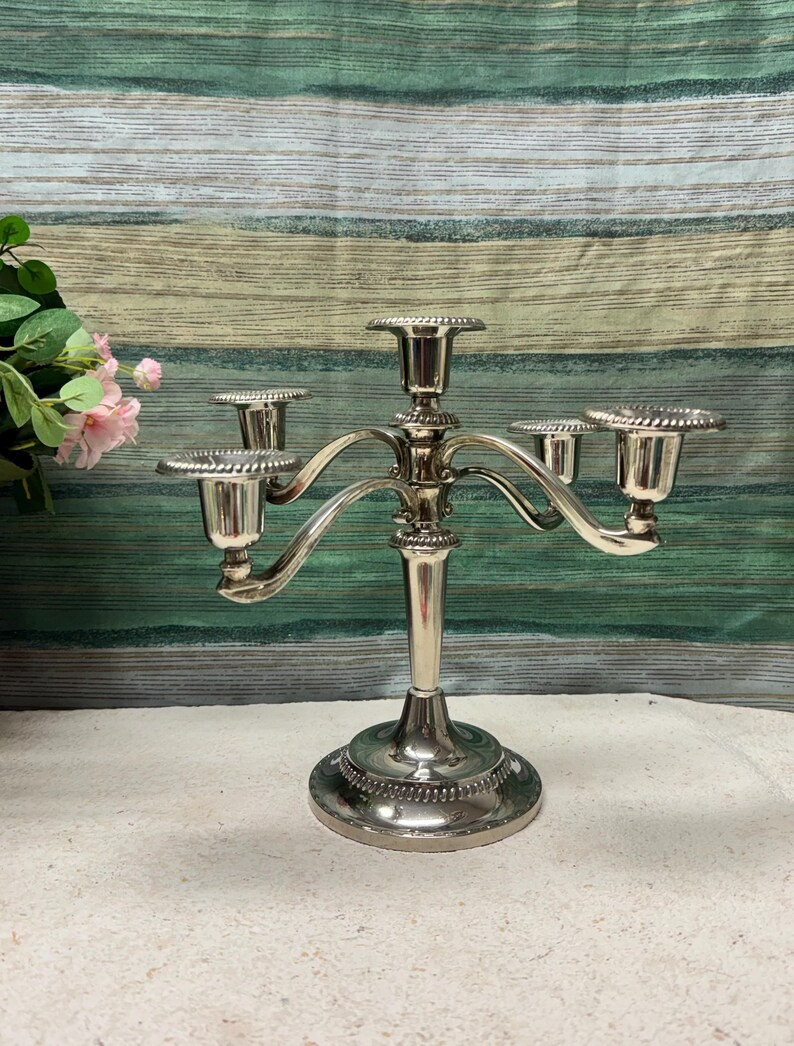 Vintage Swedish Brass Candelabra | 5-Arm Adjustable Silver-Plated Candle Holder | Etsy (US)