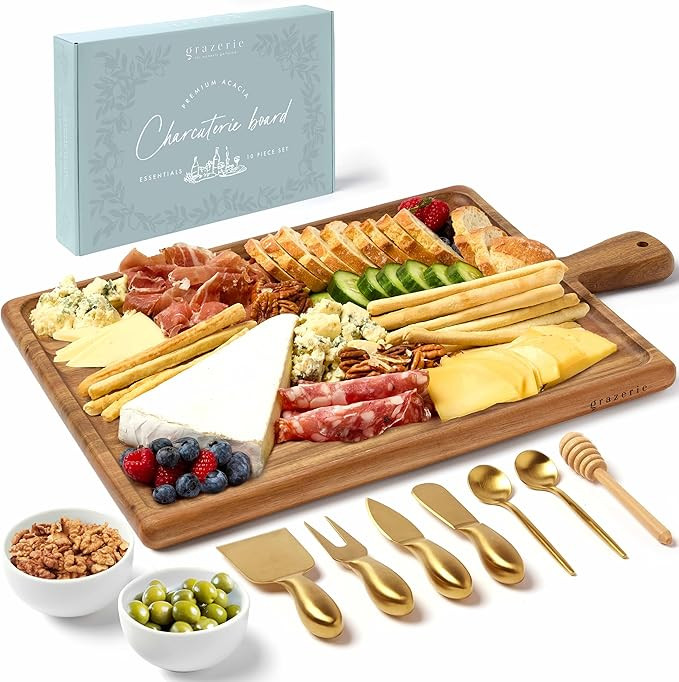 Charcuterie Board Set - Acacia Cheese Board Serving Tray with Accessories - House Warming Gifts f... | Amazon (US)