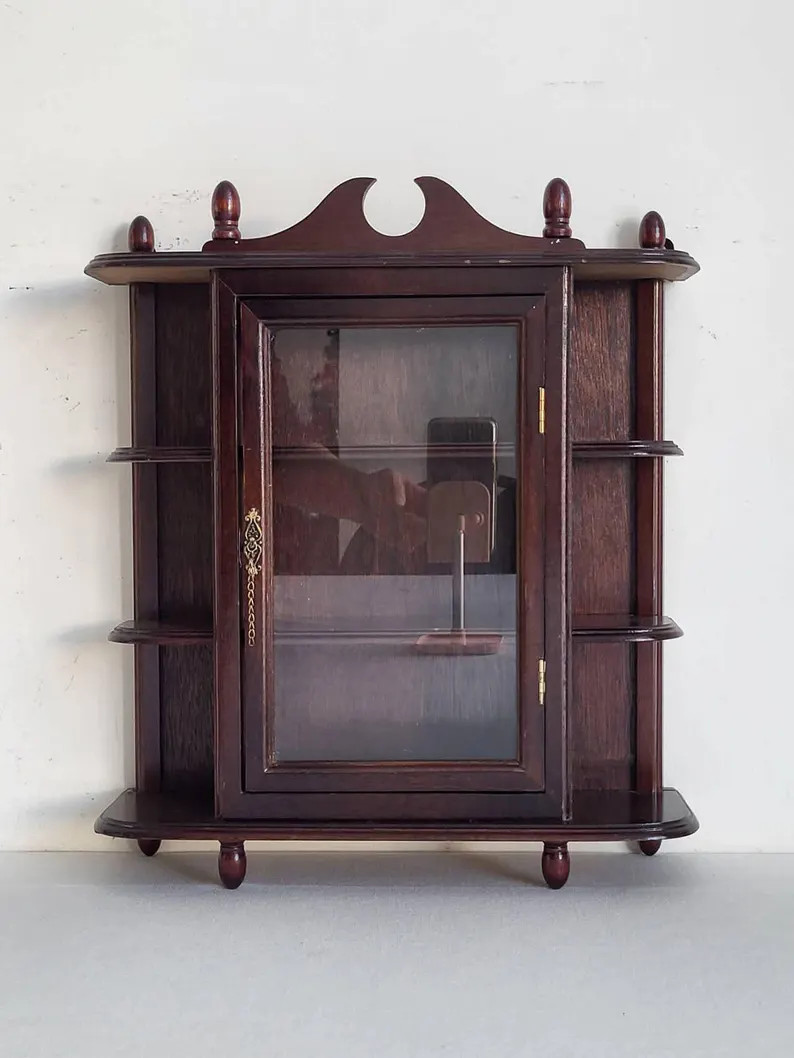 15.5" Vintage Wooden Wall Hanging Display Cabinet, With Glass Door, Display Case Shelf - Etsy | Etsy (US)