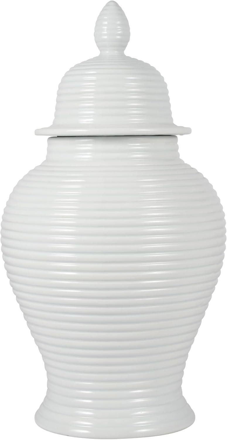 Stoneware Ginger Jar with Lid – Textured Ribbed Finish – Modern Decorative Ceramic Accent for... | Amazon (US)