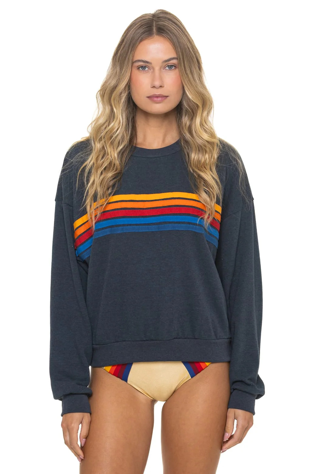 Charcoal 5 Stripe Crew Sweatshirt | Aviator Nation | Aviator Nation