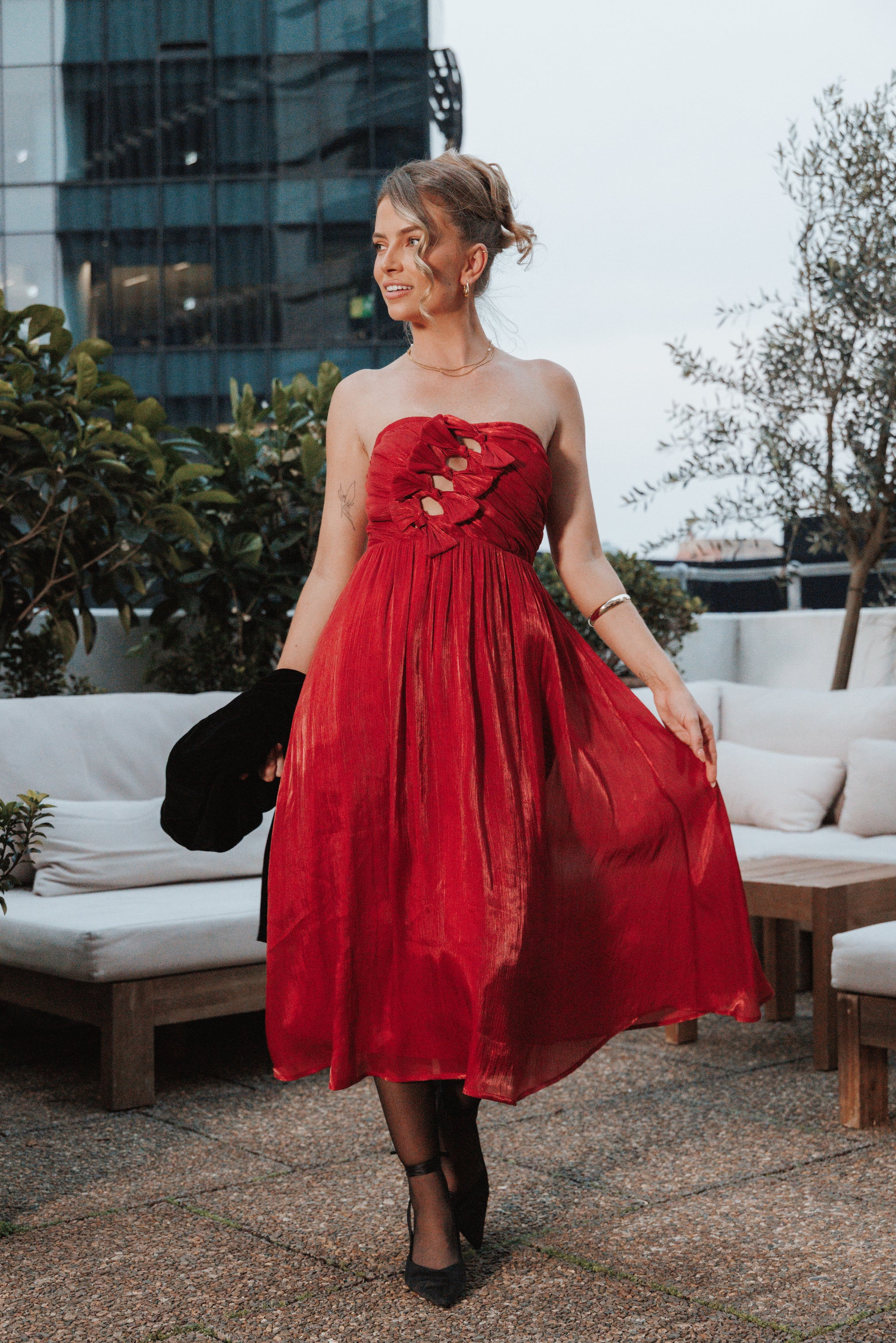 Mila Strapless Midi Dress - Red | Petal & Pup (US)