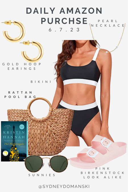 Today’s daily summer Amazon order! I’m excited to style this supportive two piece bathing suit with a large rattan beach bag, tortoise sunglasses and pink Birkenstock dupes! 

#LTKstyletip #LTKSeasonal #LTKswim