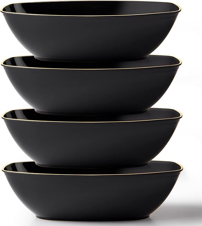 Posh Setting Oval Serving Bowls, Black/Gold Rim Plastic Serving Bowls, 4 Pack, 72 Ounce Large Pla... | Amazon (US)