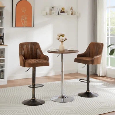 Adjustable Bar Stools Set Of 2, With Back And Arm, For Pub, Dining Room, Industrial Style, Dark Brown | Wayfair North America