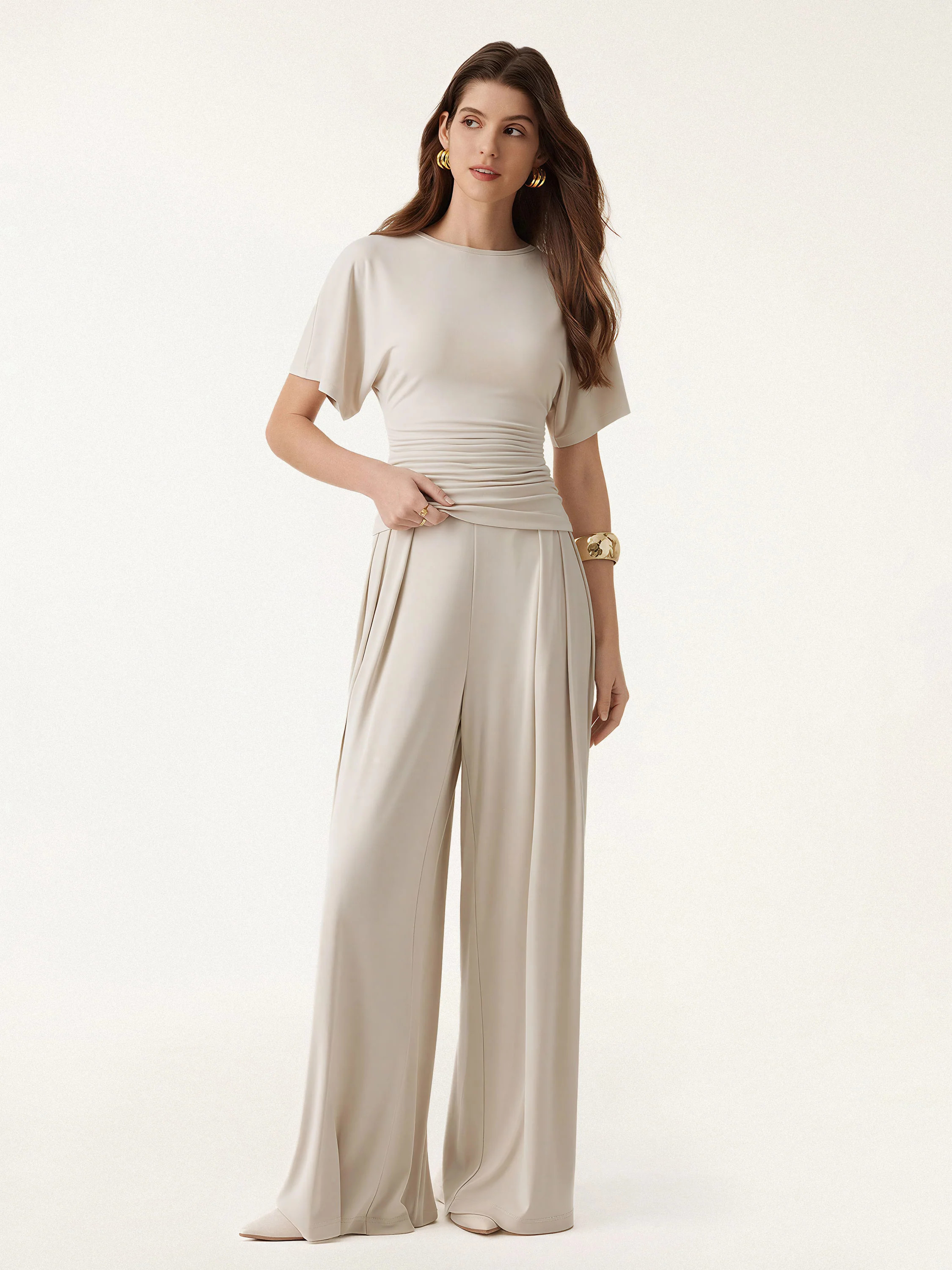 2Pcs Set Boatneck Batwing Sleeve Top & Wide Leg Palazzo Pants with Pockets | OGLmove