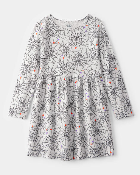 Girls Halloween Spiderwebs Long-Sleeve Dress - Black/White | Carter's Inc
