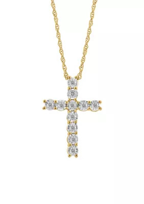 Effy Sterling Silver/14K Gold Plate Diamond Cross Necklace | Belk