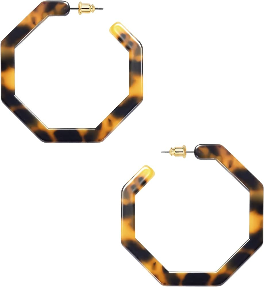 wowshow Acrylic Resin Hoop Earrings for Women Statement Fashion Geometric Octagon Earrings | Amazon (US)