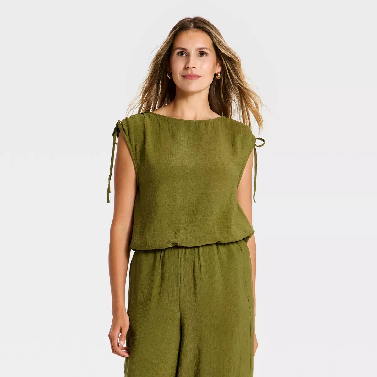 Women's Modern Gauze Side-Tie Top - A New Day™ Olive Green S | Target