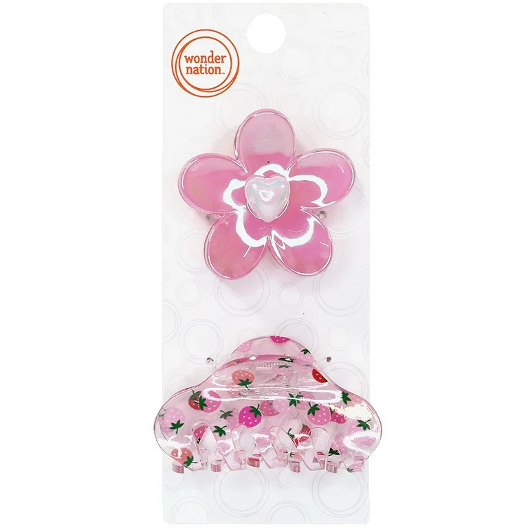 Wonder Nation Flower & Printed Claw Clips, 2-Piece | Walmart (US)