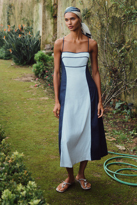 Maeve Linen Colorblock Midi Dress | Anthropologie (US)