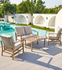 NATURAL EXPRESSIONS 4 Pieces Patio Furniture Sets,Modern Metal Outdoor Conversation Sets with Hig... | Amazon (US)