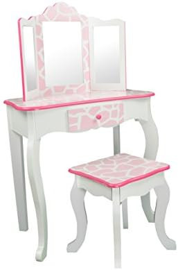 Teamson Kids Pretend Play Kids Vanity Table and Chair Vanity Set with Mirror Makeup Dressing Tabl... | Amazon (US)