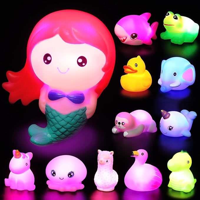 JOYIN 12Pcs 2.5'' Light Up Bath Toys, Kids Toddler Flashing Colourful LED Light Bathtub Toys, Bab... | Amazon (US)
