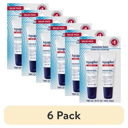 (6 pack) Aquaphor Lip Repair Ointment for Dry Chapped Lips, Lip Balm with Shea Butter, 0.35 fl oz, 2 Pack | Walmart (US)