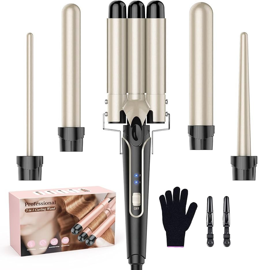 Waver Curling Iron Curling Wand - BESTOPE PRO 5 in 1 Curling Wand Set with 3 Barrel Hair Crimper ... | Amazon (US)