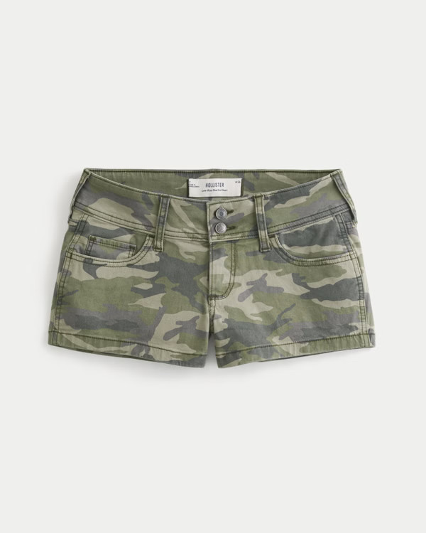 Low-Rise Y2K Camo Twill Shortie Shorts | Hollister (US)