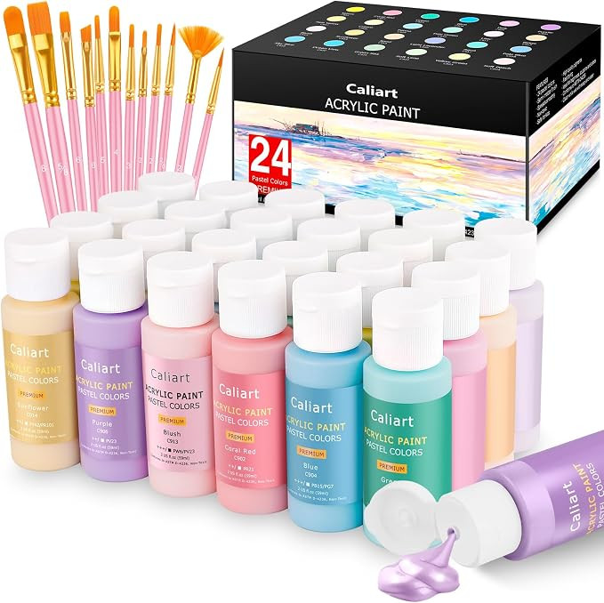 Caliart 24 Colors Pastel Acrylic Paint Set with 12 Brushes | Amazon (US)