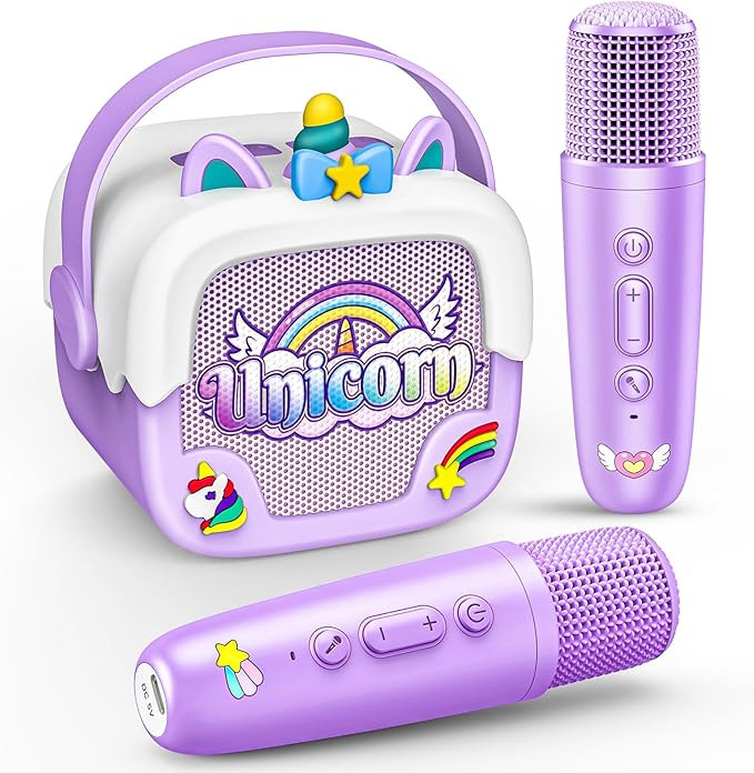 Mini Karaoke Machine for Kids Girls: Unicorn Portable Bluetooth Speakers With 2 Wireless Mic Toys... | Amazon (US)