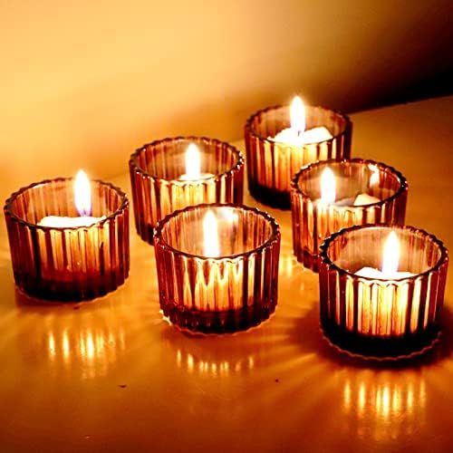 Amber Tealight Candle Holder Set of 12, 2'' x 1.4'' Glass Brown Small Votive Candle Holders Home ... | Amazon (US)