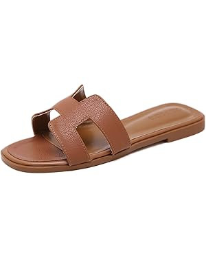 Stratuxx Kaze Womens Flat Sandals Flat Slide Sandals White,Black, Brown Flat Sandals Leopard | Amazon (US)