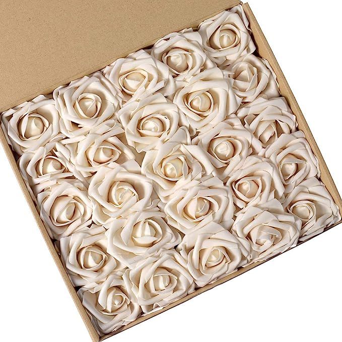 N&T NIETING Artificial Flowers Roses, 25pcs Real Touch Artificial Foam Roses Decoration DIY for W... | Amazon (US)