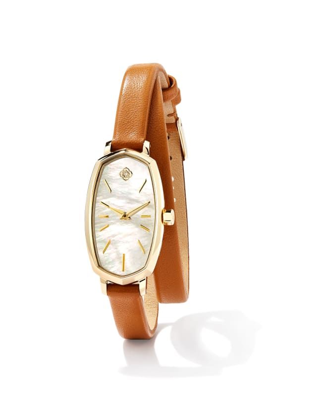 Elle Gold Tone Stainless Steel Leather Wrap Watch in Ivory Mother-of-Pearl | Kendra Scott