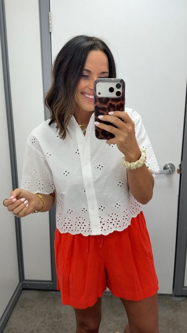 Walmart is making summer outfits way too easy — this eyelet top is so cute and the red shorts make the whole look feel fun and vacation-ready. Size XS, 5’3 for reference. #walmartfinds #walmartfashion #walmartstyle #affordablefashion #summeroutfit #vacationoutfit #ltkfinds