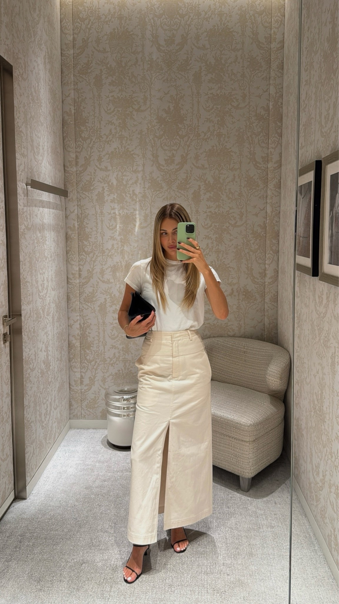 shopping outfit 🤍 skirt is Hermes from last spring but linked a dupe