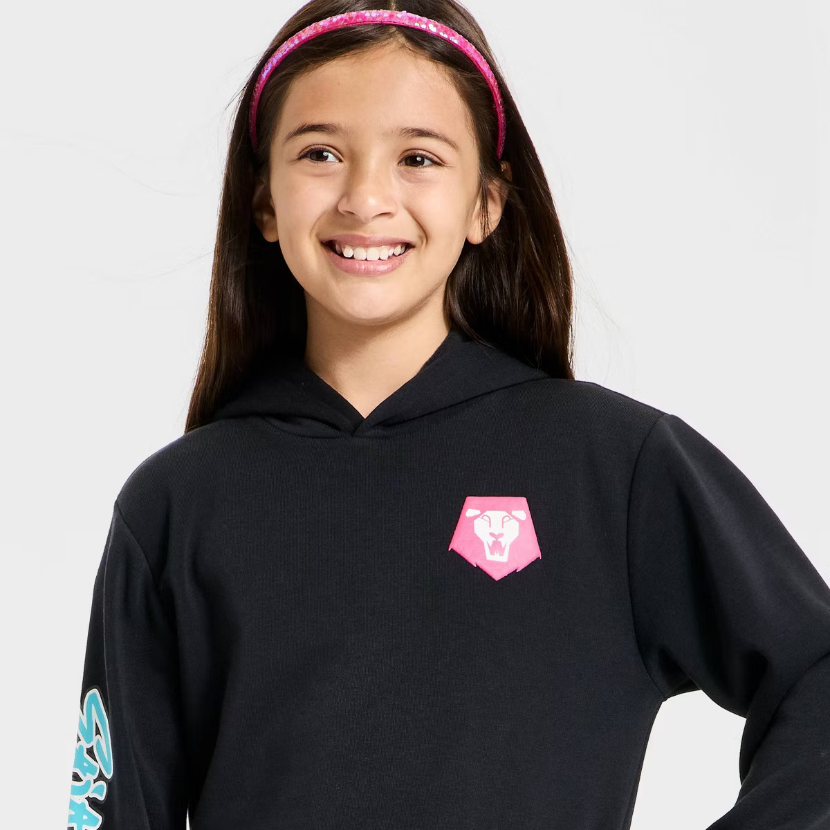 Girls' KPop Demon Hunters Saja Boys Hooded Front and Back Graphic Pullover Sweatshirt - Black | Target