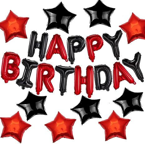 Black Red Birthday with 10 Black Red Stars | Amazon (US)